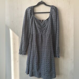 Chelsea28 Slate Gray Eyelet Long-Sleeve Dress